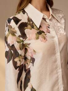 MOTF PREMIUM DAM VÅR-/SOMMARSKJORTA MED BLOMSTERMÖNSTER I JACQUARD