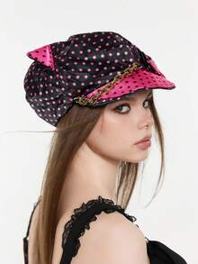 ROMWE Grunge Punk 1顶可爱波点猫耳棒球帽，Y2K蝴蝶结帽，适合日常和派对穿着 - 黑色 - 查看 5