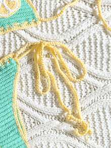 Swim Mod 26SS Women's Yellow Handmade Crochet Bikini Set,Handmade Lemon Pattern Boho Beach Outfit,Bohemian Holiday Triangle Swimsuit,Summer Vacation 2-Piece - Multicolor - View 9