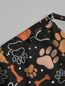 PopScrub Women's Fashion V-Neck Short Sleeve Pocket Scrub Top & Pants Set With Cartoon Animal Paw Print & Bone Pattern, Suitable For Spring/Summer Scrubs For Women Set Womens Scrub Set Veterinary Scrubs Paw Print Scrubs Animal Print Scrubs - Black - View 5