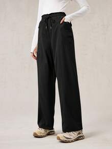 OutZeal 女士户外裤 黑色 日常休闲 防水 阔腿 弹性荷叶边腰带 带口袋 - 黑色 - 查看 11