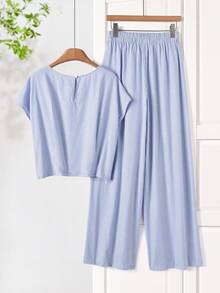 Rusticease 女士休闲条纹上衣和裤子两件套，夏季 - 彩色 - 查看 2