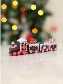 1Pc Christmas Four-Section Wooden Train Ornament, Xmas Party Gifts, Cute Window Garden Tabletop Wooden Christmas Decoration Gift,Christmas Party Decoration Ornaments Home Room Table Decor,Merry Christmas Decoration Pendant,Christmas