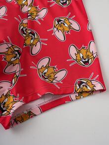 TOM & JERRY X SHEIN 男士舒适柔软卡通图案字母条纹平角内裤 - 紅色 - 查看 7