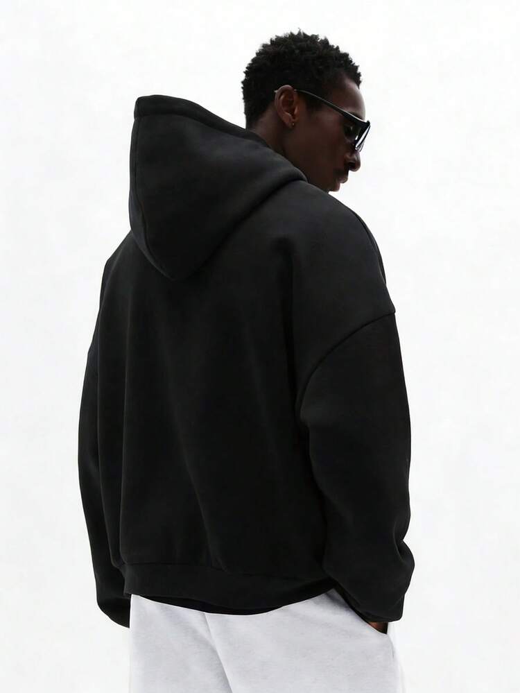 Boxy Fit Hoodie With Text Print