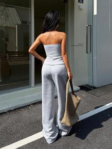 Flirla 2pcs Women Minimalist Sports Bra And Sweatpants Set - Grey - View 2