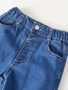 SHEIN Explorewe Quần jean denim ống loe ôm sát, rách nhẹ, màu xanh nhạt bạc màu, phong cách Y2K dành cho nữ. - Rửa tối - Xem 4