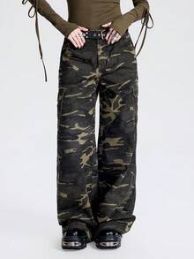 SHEIN 女士朋克风休闲百搭迷彩工装阔腿牛仔裤 - 彩色 - 查看 1
