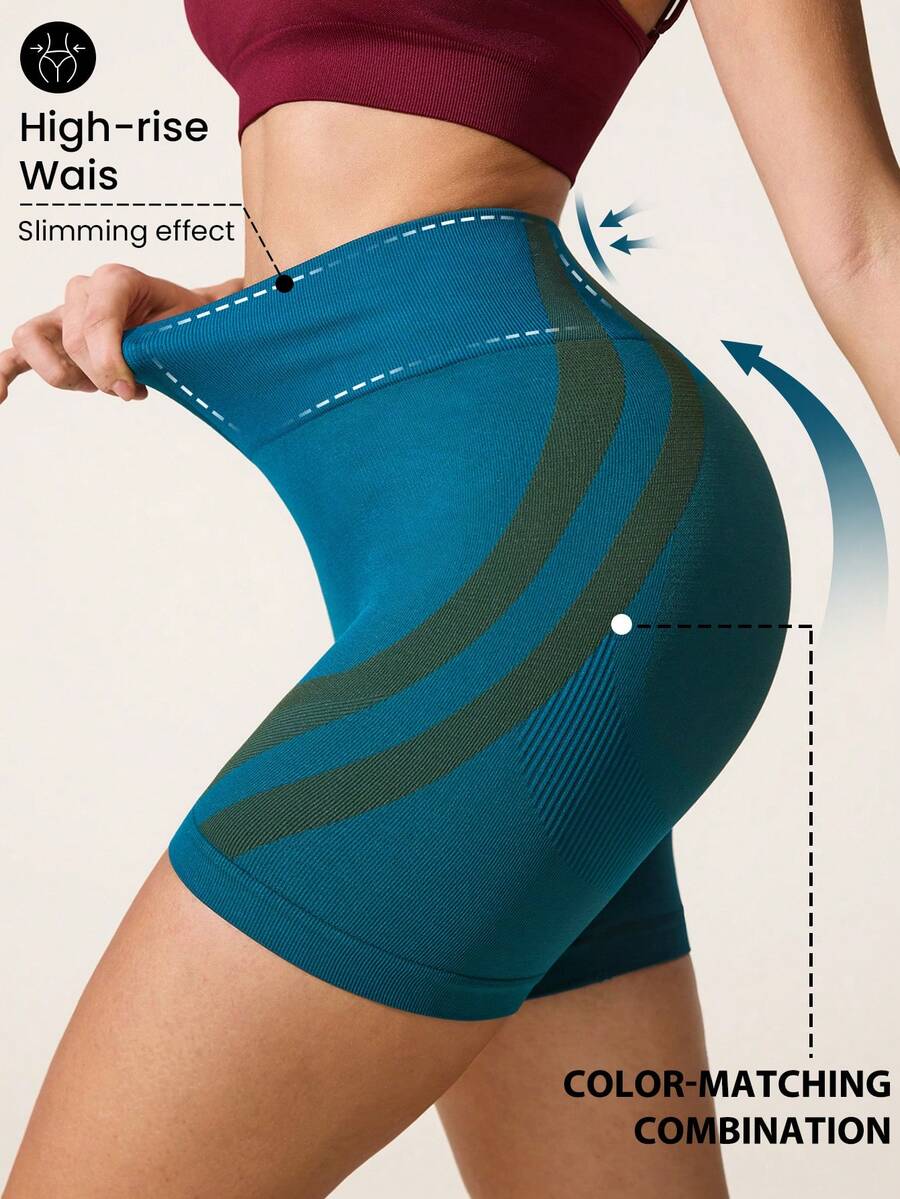 Core Rhythm Quần short thể thao dáng ôm, cạp trung, thoải mái, thoáng khí, phối màu tương phản, không đường may. - Màu xanh lá cây đậm - Xem 1