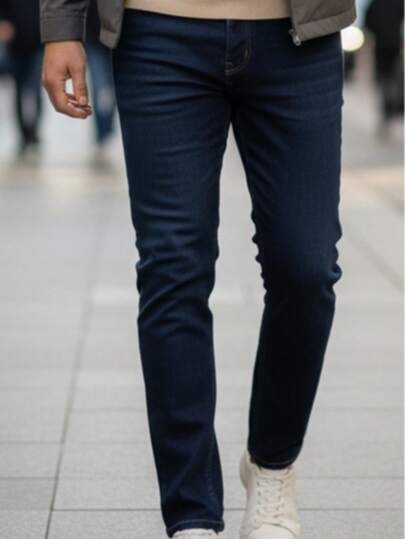 Jeans Hombre - Pantalones de Mezclilla Casuales y Listos para Negocios, Mezcla de Algodón Elástico, Cintura Media ajustados comodos