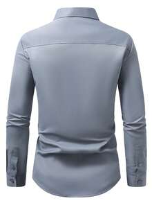Manfinity Homme Men's Solid Color Button-Down Long Sleeve Casual Dress Shirt - Light Grey - View 2