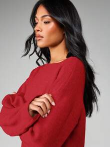 MISSGUIDED Slash Neck Long Sleeve Knit Mini Sweater Dress For Fall Winter Casual Day Wear - Burgundy - View 4