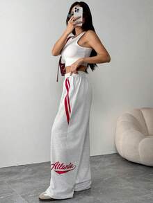 Modelyn Calça esportiva casual folgada com 3 listras - Cinza - Ver 3