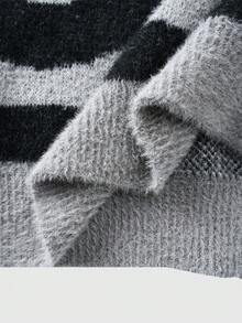 ROMWE MEN Herren Pullover mit Buchstaben- und Streifenmuster, Halbreißverschluss - Grau - Übersicht 5