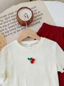 LMoss Kids LMoss Tween Girl 2pcs Tween Girls' Jacquard Jacquard Bodysuit Top And Textured Wide-Leg Pants Set - Red and White - View 4