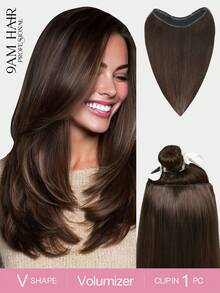 V型分缝夹式接发，100%真人发丝，一体式设计，带4个夹子，2号深棕色直发，优质真人发丝，易于造型，可使用卷发棒和直发器，隐形设计，适合增加发量，轻盈舒适，可全天佩戴。 - S2 - 查看 1