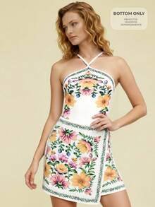 CAJUNI Women's Summer White Flower Tropical Floral Print Asymmetrical Short Wrap Skirt,Boho Vacation Holiday Beach Style,Green And Yellow Casual Outings - Multicolor - View 5