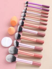 12pcs Multi-Functional Super Soft Makeup Brush Set + Slant & Drop-Shaped Beauty Sponge + 1pc Round/Drop-Shaped Powder Puff For Quick Makeup Application, Beauty Tools - Multicolor - View 3