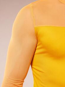 FeverCity Áo thun nam tay ngắn cổ tròn phối lưới, thời trang, đa năng, phong cách thường ngày. - trái cam - Xem 6