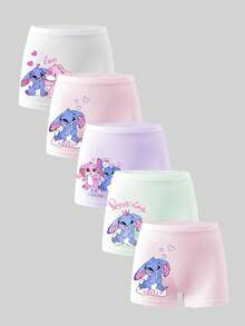 Young Girls Panties-5 Pack Cute Cartoon Elephant Bunny Heart Print Pastel Pink White Mint Lavender Boxer Style Comfortable Gentle On Skin Everyday Home Travel School Four Seasons 2026 Holiday Playtime Gift Perfect Essential