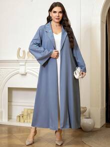 Al Najma Abaya elegante con bordado floral para mujer de talla grande - Azul - Ver 6