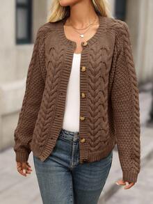 EMERY ROSE Áo khoác cardigan nữ màu trơn, kiểu dáng thường ngày, đa năng cho mùa thu/đông. - màu nâu - Xem 6