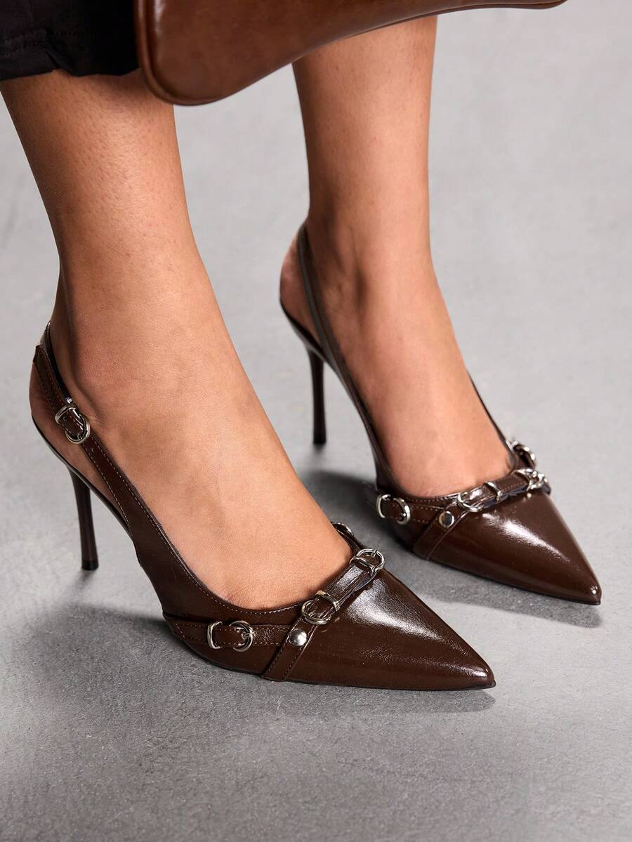 CUCCOO SZL Women's Pointed Toe Buckle Design Fashionable High Heels, Versatile For Daily Wear Valentine's Day - Coffee Brown - View 1