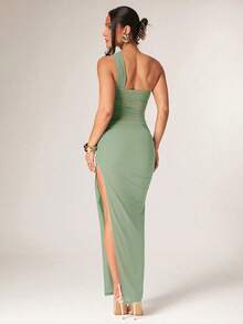 Silquee Women's Solid Color Ruched Fitted Side Slit Hem Elegant Dress,Summer Dresses For Women - Mint Green - View 2