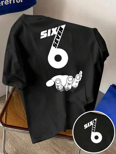 Manfinity Dauomo Camiseta casual holgada de cuello redondo con estampado de letras para hombre