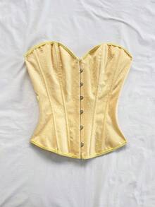 Soleia Áo ống in hoa Jacquard nhiều màu phong cách cung điện cổ điển có nút và thiết kế buộc sau lưng, dành cho kỳ nghỉ - Màu vàng - Xem 3