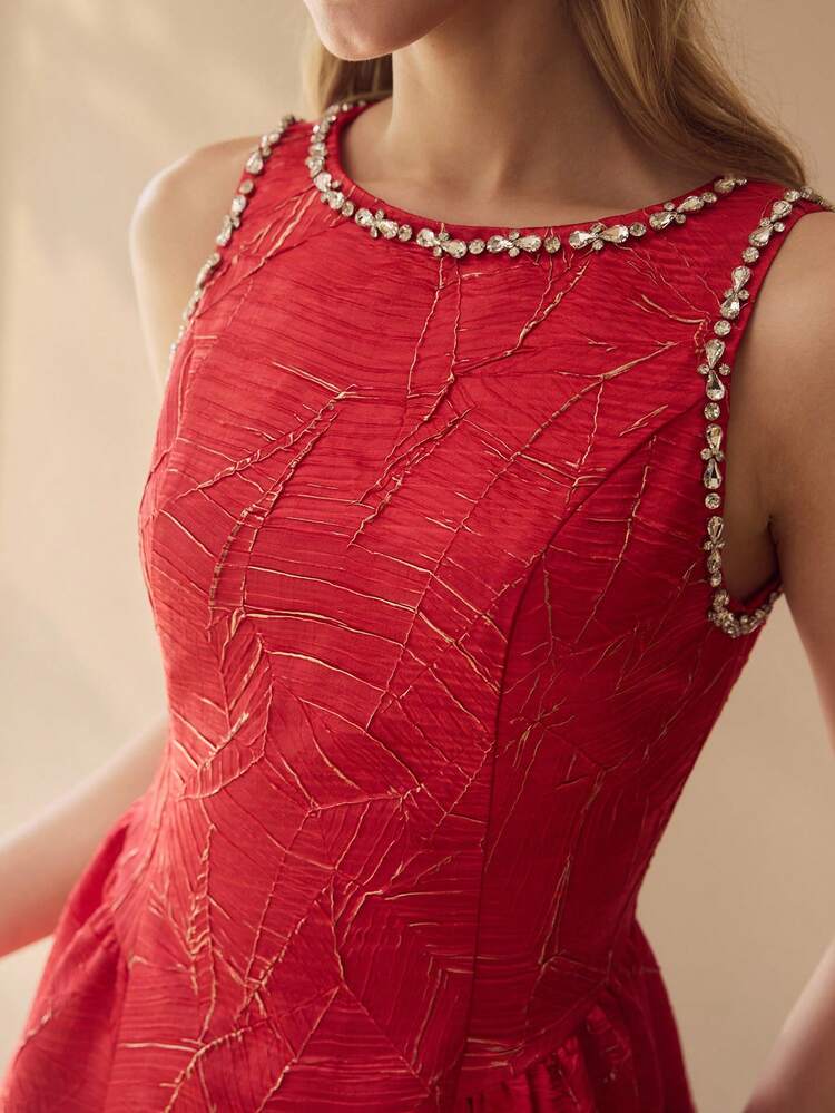 WOMEN'S RHINESTONE JACQUARD SLEEVELESS DRESS