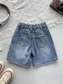 SHEIN Young BoyLoose Fit Blue Denim Ripped Shorts - Light Wash - View 2