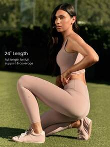 GLOWMODE Legging FeatherFit™ Renew 24 inci dengan celana dalam terintegrasi, cocok untuk Hari Valentine, yoga berdampak rendah, pilates, dan aktivitas sehari-hari di musim semi dan musim panas. - Dusty Pink - View 3