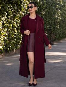 Andrea Bello Damen grauer Midikleid Gürtel Revers Mantel - Bordeaux - Übersicht 1