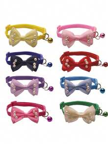 PETSIN 1 件珍珠网眼宠物项圈，带蝴蝶结装饰铃铛吊坠，舒适亲肤，可调节宠物项圈，适合中小型犬猫日常佩戴、户外散步、节日派对等场合，可爱轻便。 - 彩色 - 查看 7