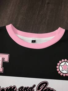 TOM & JERRY X SHEIN Áo sweatshirt nữ cổ tròn phối màu, phong cách thường ngày, thích hợp đi làm, họa tiết hoạt hình chữ cái. - trắng - Xem 3