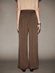 Lumivelle Brown Relaxed Fit Wide Leg Pants, Criss-Cross Tie Design, Casual Chic For Commute And Leisure - Brown - View 2