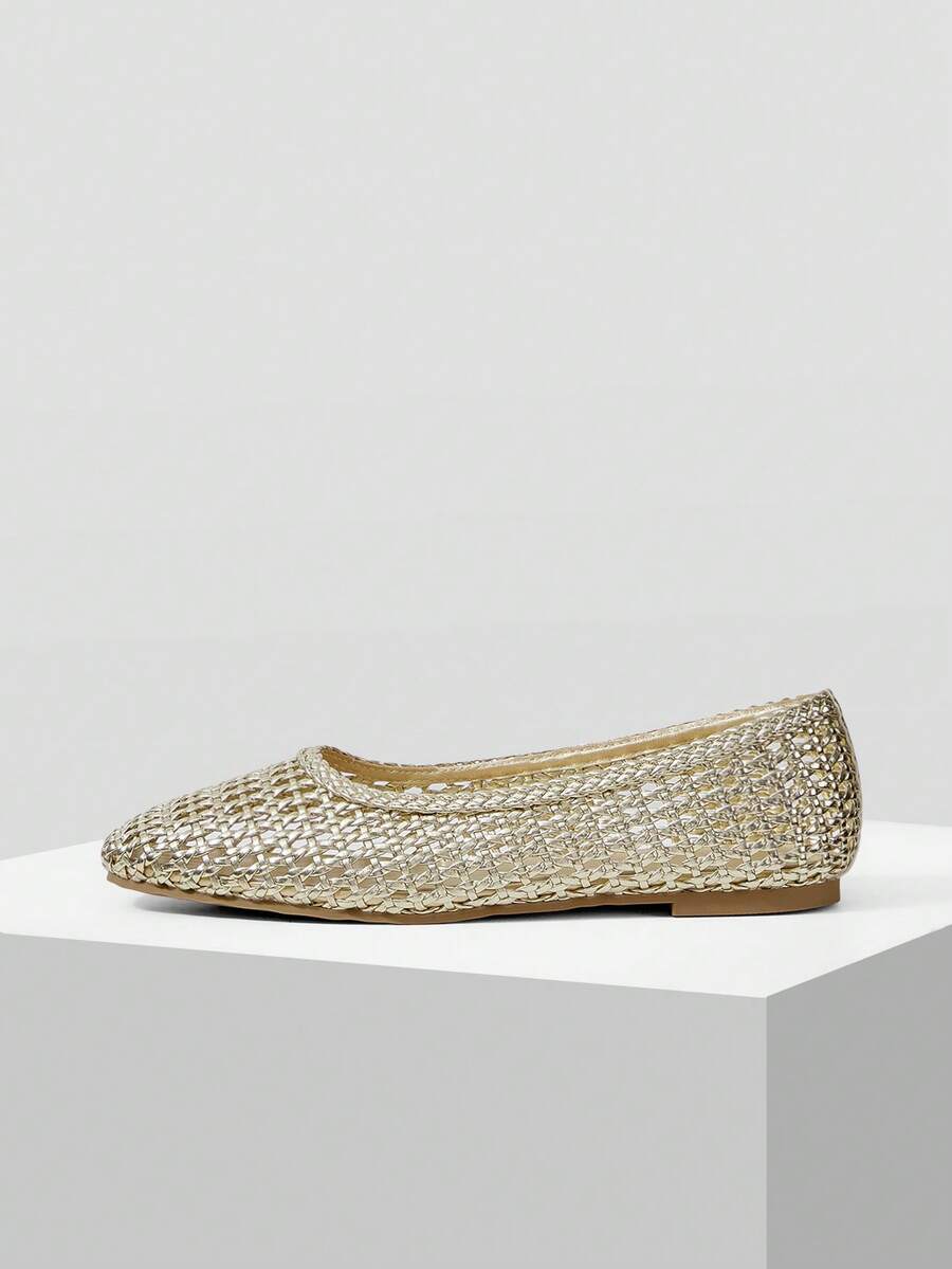 MOTF WOMEN BRAID SQUARE TOE FLATS - Gold - View 2