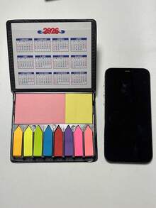 1 pieza Juego de notas adhesivas multicolor con caja de empaque de piel sintética, calendario 2026 - 2026 multicolor - Ver 11