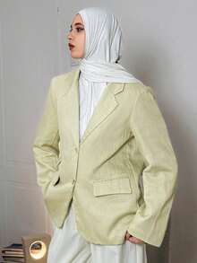 DAZY Women's Loose Fit Wide Shoulder Long Sleeve Pocket Open Slit Casual Thick Jacket, Autumn/Winter - Green - View 5