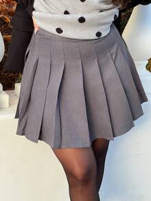 NegzBox Falda plisada de línea A de unicolor versátil - Gris Oscuro - Ver 3