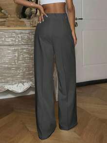 Ronhire 女式高腰直筒褶皱长裤 - 深灰色 - 查看 4