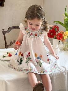 LMoss Kids Baby Girls Cute Floral Print Cap Sleeve Dress - Multicolor - View 3