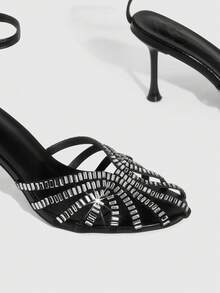 CUCCOO SZL Women's Sexy Rhinestone Elegant Lady-Like Stiletto High Heel Sandals, Suitable For Commute, Date, Party, Holiday, Wedding Valentine's Day - Black - View 5