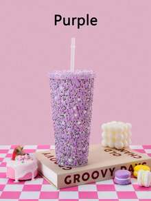 1pc 12 Oz (About 340 G) Sparkler Cup Handmade Rhinestone Set, Built-In Double Plastic Cup With Lid, Straw - Perfect For DIY Custom, Iced Coffee And Water, Home Office Party Beach, Ladies Gift - Multicolor - View 20