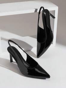 SHUZIA Women's Elegant Point Toe Back Strap Pumps - Black - View 6