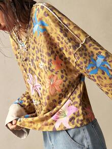 Bohemela 波西米亚风度假休闲针织长袖宽松豹纹水洗女式卫衣