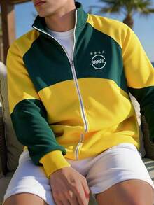 Aesthetic Post Cárdigan de cuello alto para hombres PAVTROS, estilo urbano con bloques de color, casual deportivo, adecuado para vacaciones y viajes, estético, Mardi Gras, vintage, vacaciones, "Amo a mi novio", Día de San Valentín, jersey de equipo con media cremallera para hombres - Multicolor - Ver 5