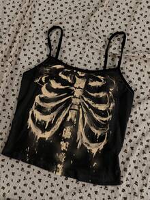 Attitoon 3pcs Casual Street Style Vintage Gothic Cross Skull Lip Print Pattern Women's Tank Tops, Versatile For Summer Spring Beach Outfit - Multicolor - View 5