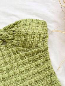 Soleia 女士纯色扭结设计连衣裙，时尚无肩带度假连衣裙 - 綠色 - 查看 5